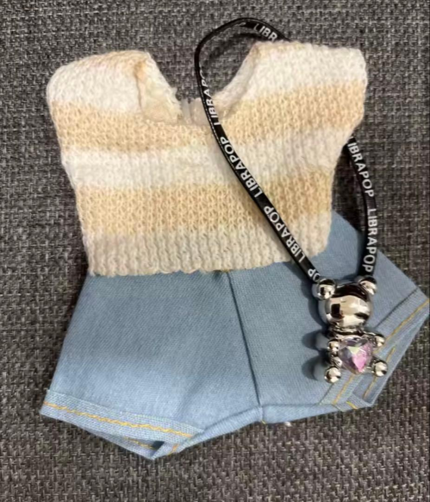 Set 3 accesorii pentru Labubu 17 cm pantaloni bluza tricotata si ursulet [3]