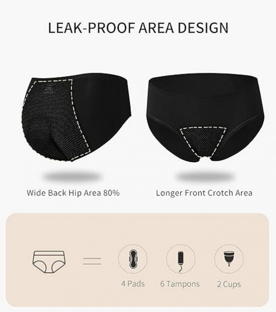 Set 3 Chiloti menstruali pentru femei, absorbtie ridicata, protectie impotriva scurgerilor si incontinentei, negru [4]