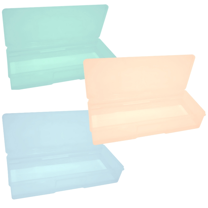 Set 3 Cutii pentru Creioane Colorate, Plastic semi transparent, Verde, Galben si Albastru, 18.5 x 5.9 x 3 cm [1]