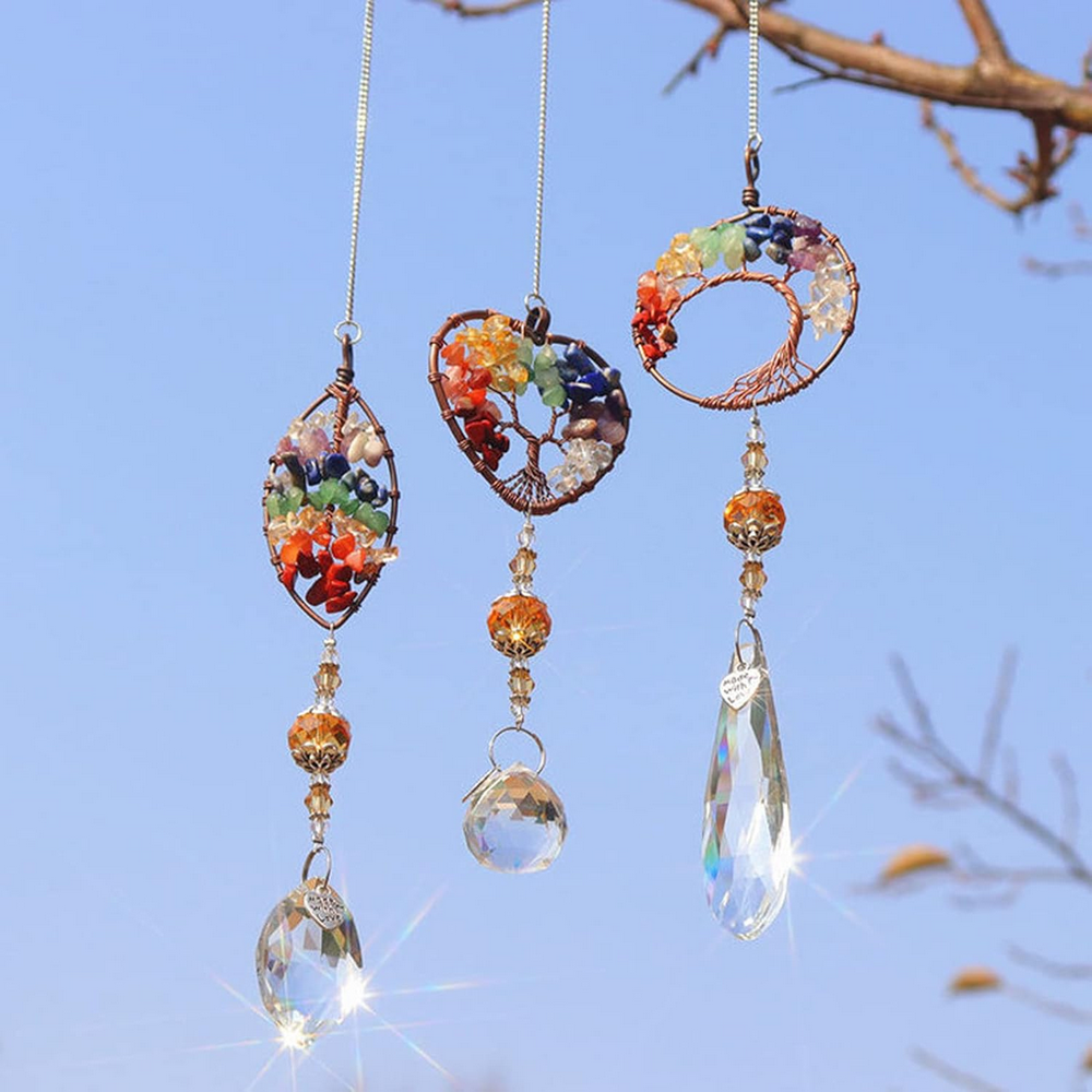 Set 3 Decoratiuni cu Copacul Vietii si Cristale Chakra, Decoratiuni Feng Shui cu Prisme pentru Fereastra sau Masina [3]