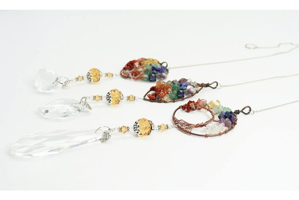 Set 3 Decoratiuni cu Copacul Vietii si Cristale Chakra, Decoratiuni Feng Shui cu Prisme pentru Fereastra sau Masina [4]