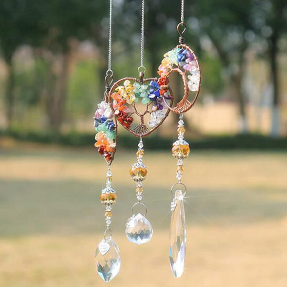 Set 3 Decoratiuni cu Copacul Vietii si Cristale Chakra, Decoratiuni Feng Shui cu Prisme pentru Fereastra sau Masina [2]