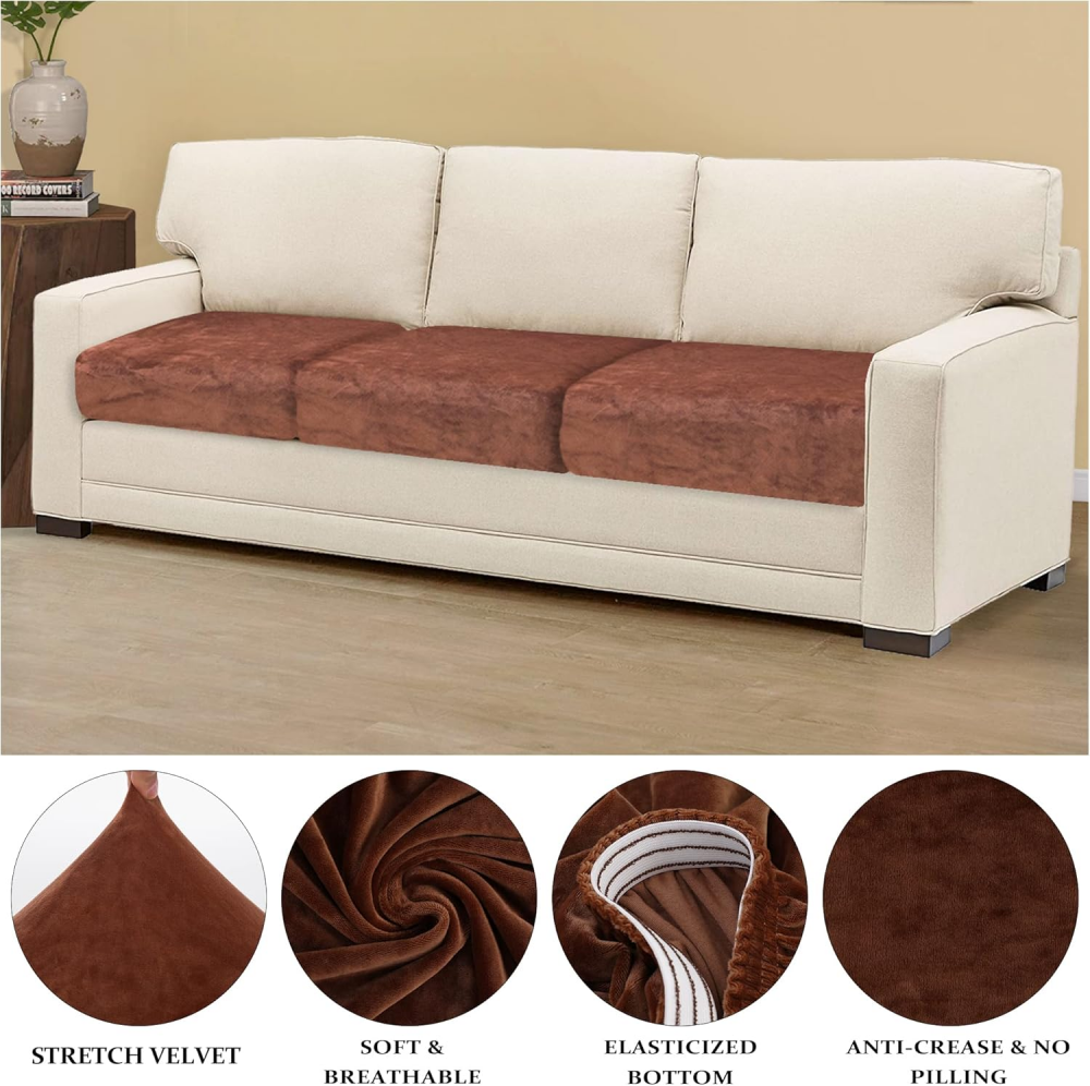Set 3 huse de protectie pentru sezutul canapelei TIANSHU, 70 x 191 cm, catifea, maro [2]