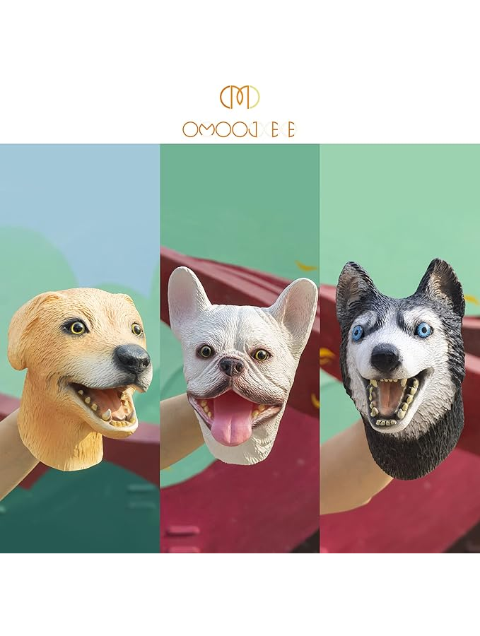 Set 3 Păpuși Mânușă Cățeluși, Labrador, Husky și Bulldog Francez, Jucării Realiste din Latex pentru Copii, Cadou Educațional și Amuzant [3]