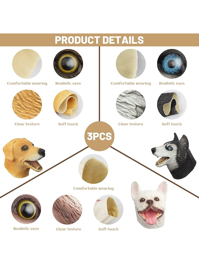 Set 3 Păpuși Mânușă Cățeluși, Labrador, Husky și Bulldog Francez, Jucării Realiste din Latex pentru Copii, Cadou Educațional și Amuzant [6]