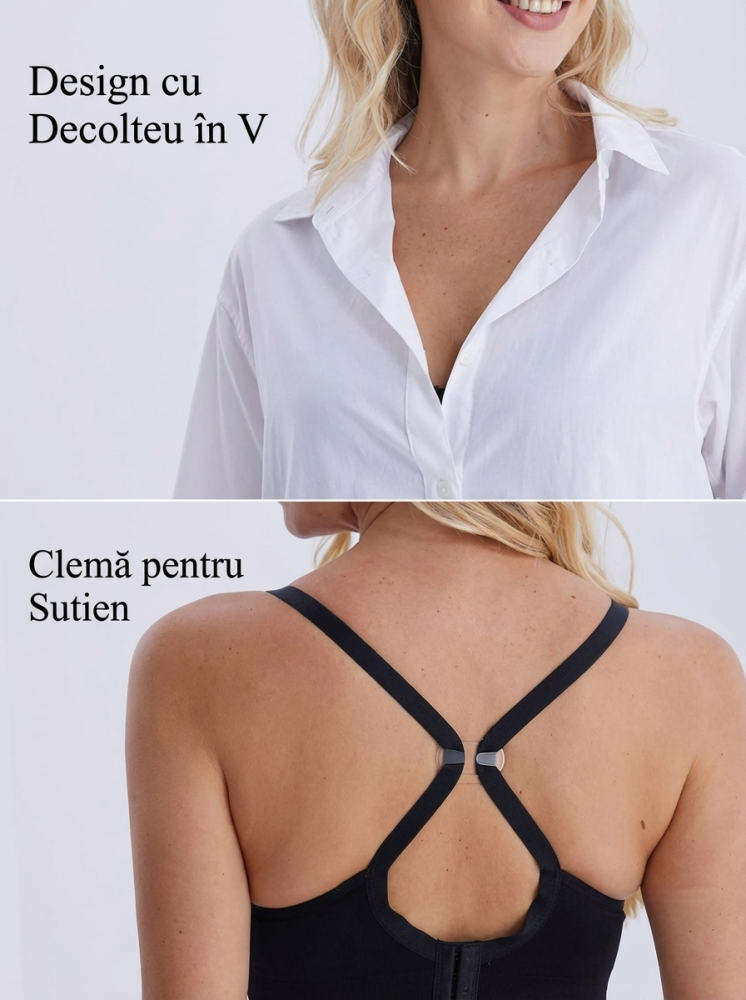 Set 3 Sutiene Alăptare, Fără Sârmă, Decolteu V, Acces Rapid Clip, Confort Maxim Sarcină și Postpartum, Cu Extensoare și Clipsuri, HOFISH, Negru, Marimea S [6]
