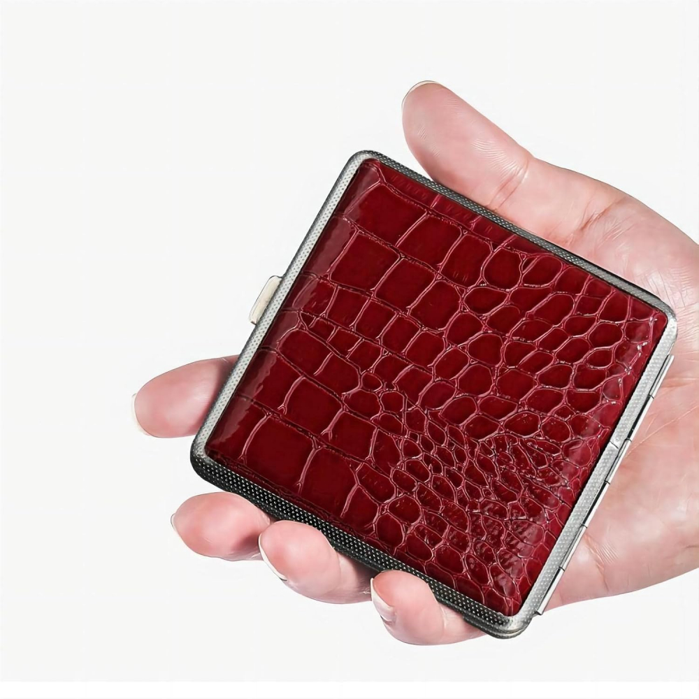 Set 3 Tabachere pentru 20 Țigări, Model Imitație Piele Crocodil, Negru, Maro, Roșu Închis, Carcasă Metalică Rezistentă, Design Elegant, Portabilă, Fără BPA [5]