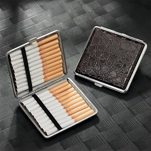 Set 3 Tabachere pentru 20 Țigări, Model Imitație Piele Crocodil, Negru, Maro, Roșu Închis, Carcasă Metalică Rezistentă, Design Elegant, Portabilă, Fără BPA [2]
