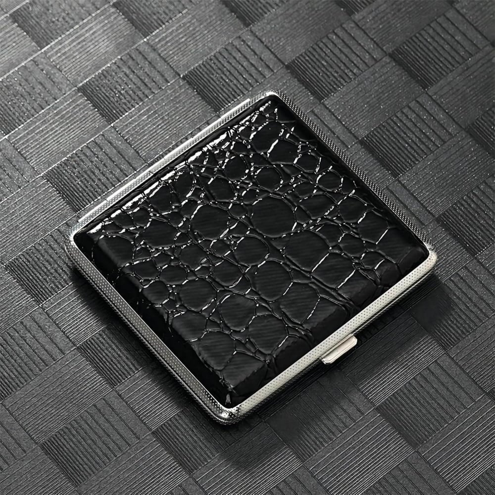 Set 3 Tabachere pentru 20 Țigări, Model Imitație Piele Crocodil, Negru, Maro, Roșu Închis, Carcasă Metalică Rezistentă, Design Elegant, Portabilă, Fără BPA [4]