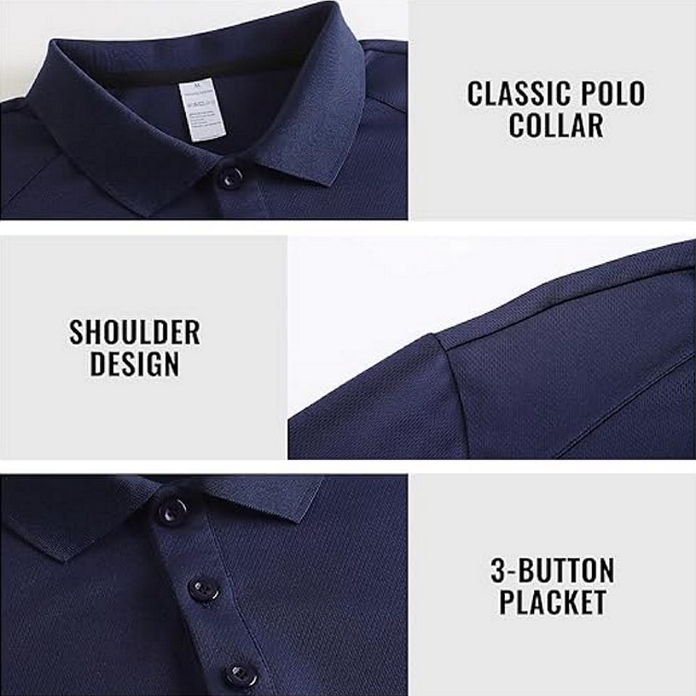 Set 3 tricouri polo barbati, maneca scurta, uscare rapida, respirabile si usoare, ideale pentru sport, ZENGVEE, Negru, Gri, Alb, marime S [3]