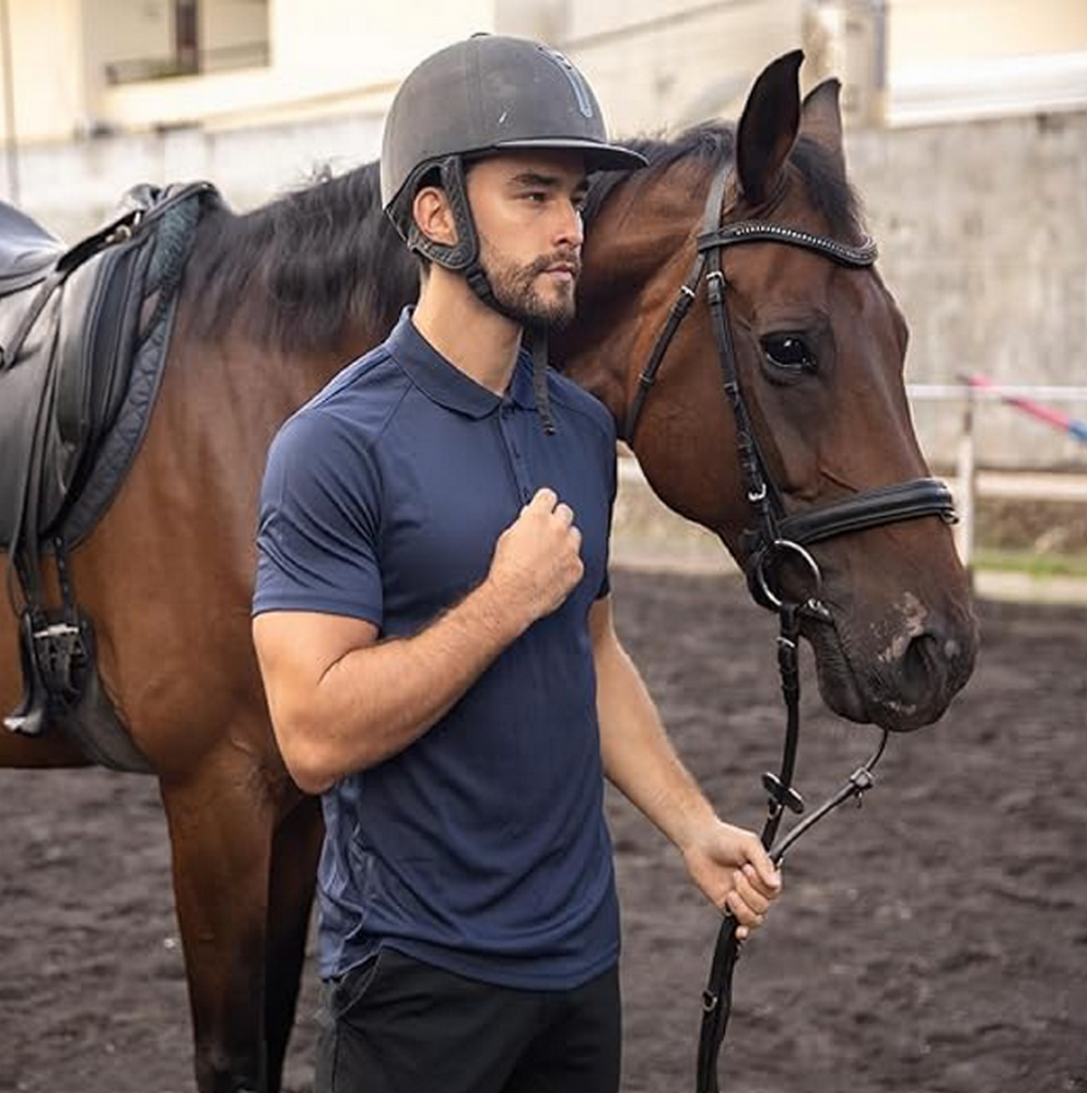 Set 3 tricouri polo barbati, maneca scurta, uscare rapida, respirabile si usoare, ideale pentru sport, ZENGVEE, Negru, Gri, Bleumarin [2]