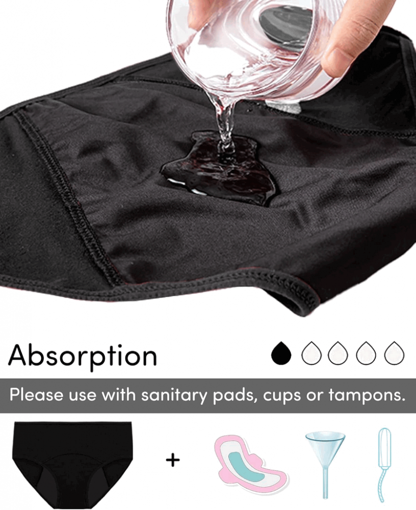 Set 4 Chiloti Menstruali Reutilizabili din Bumbac, Extra Protectie impotriva Scurgerilor, Adorel, culoare Negru, Marimea L, YN2T [3]