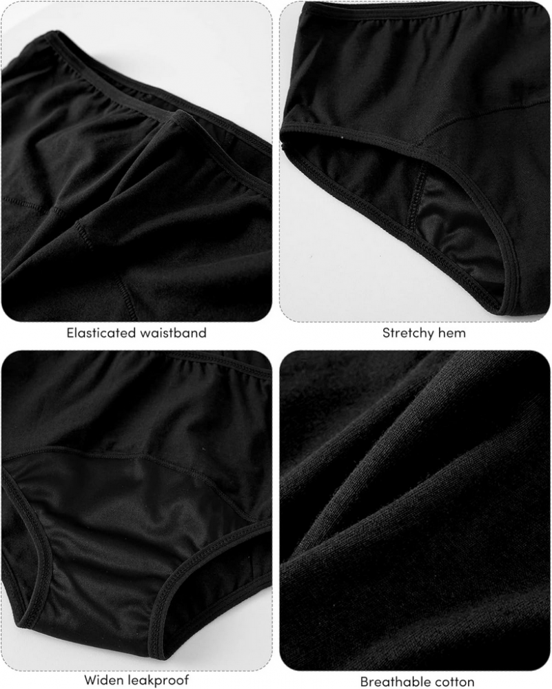 Set 4 Chiloti Menstruali Reutilizabili din Bumbac, Extra Protectie impotriva Scurgerilor, Adorel, culoare Negru, Marimea L, YN2T [5]