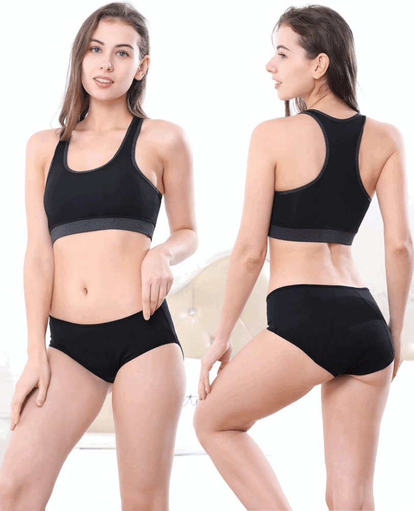 Set 4 Chiloti Menstruali Reutilizabili din Bumbac, Extra Protectie impotriva Scurgerilor, Adorel, culoare Negru, Marimea L, YN2T [2]