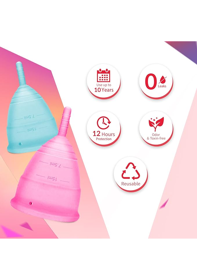 Set 4 cupe menstruale, marimi 2 marime S si 2 marime L, cu punga si sterilizator, din silicon, roz si albastru [2]