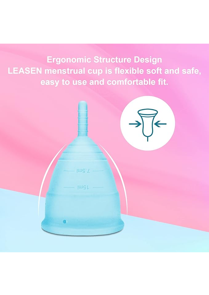 Set 4 cupe menstruale, marimi 2 marime S si 2 marime L, cu punga si sterilizator, din silicon, roz si albastru [4]
