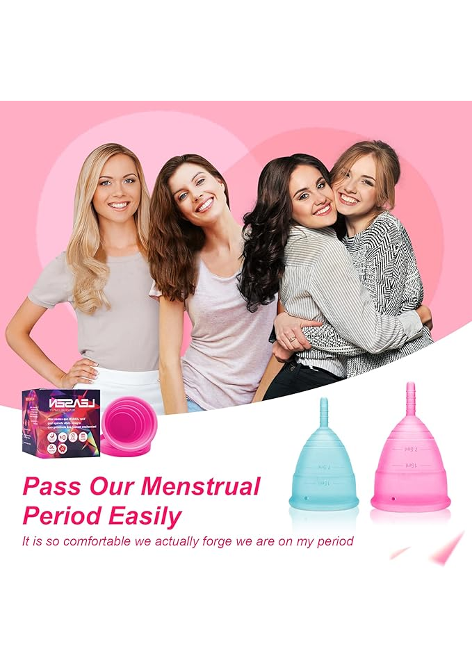 Set 4 cupe menstruale, marimi 2 marime S si 2 marime L, cu punga si sterilizator, din silicon, roz si albastru [7]