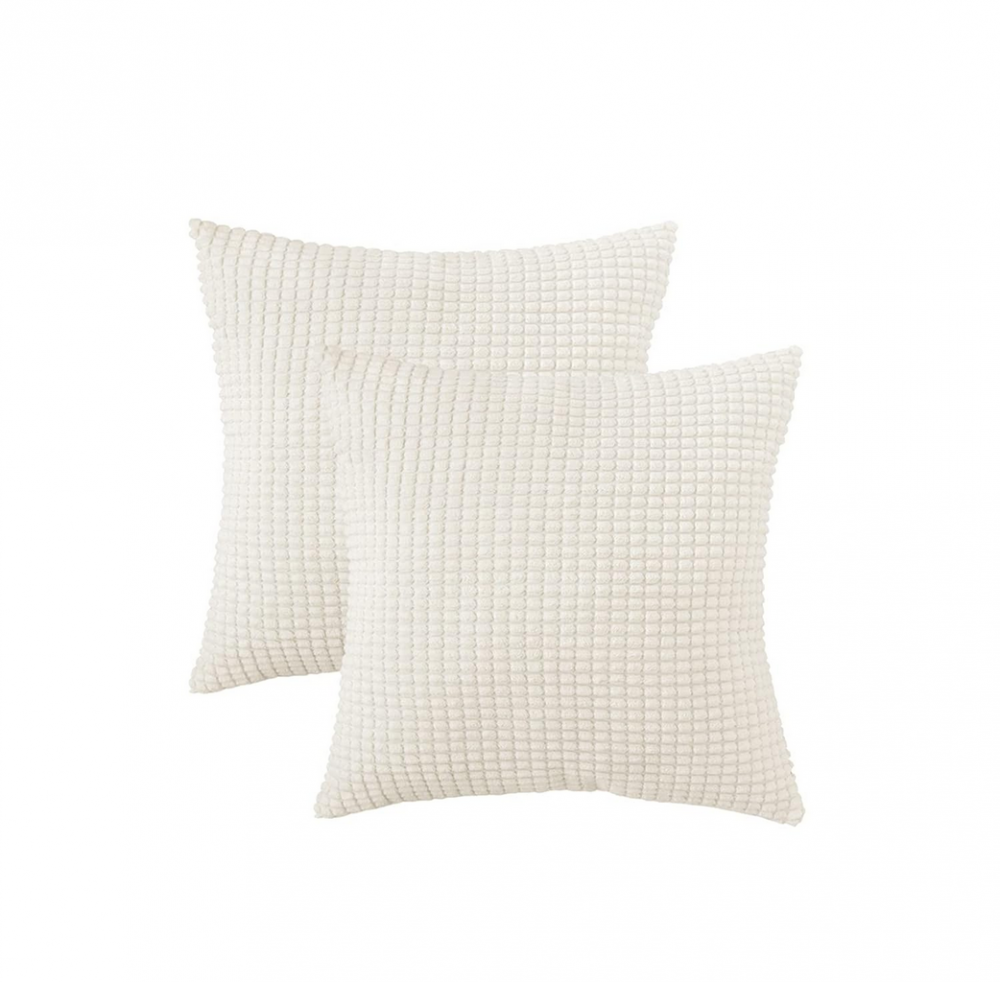 Set 4 Fețe de Pernă Decorative MIULEE 45x45 cm, Catifea Raiață (Corduroy) Super Moale, Alb Crem [1]