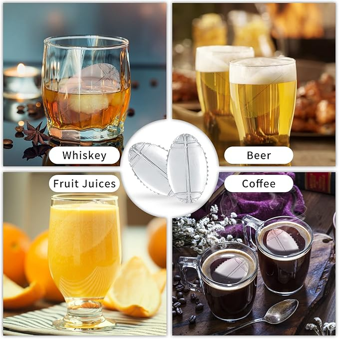 Set 4 Forme Cuburi Gheață 3D Minge Rugby, Koilox, Silicon Maro, BPA-Free, Ușor de Umplut și Curățat, 5,5 cm, Pentru Whisky, Cocktail, Suc , Rezistente la Mașina de Spălat Vase [3]