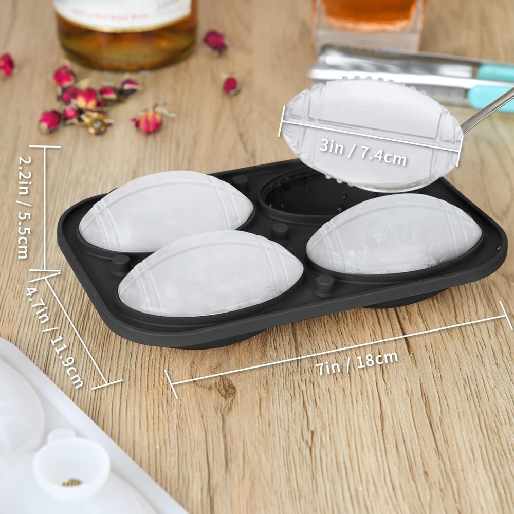 Set 4 Forme Cuburi Gheata 3D Minge Rugby, Koilox, Silicon Negru, BPA-Free, Usor de Umplut si Curatat, 5, 5 cm, Pentru Whisky, Cocktail, Suc, Rezistente la Masina de Spalat Vase [7]