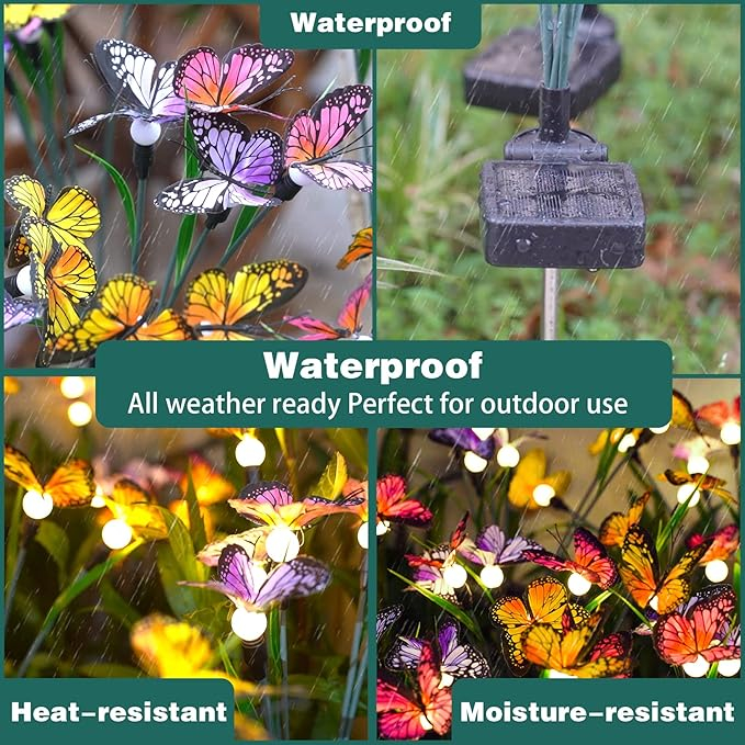 Set 4 Lămpi Solare Fluturi LARDUX, Lumini LED de Grădină cu Fluturi și Fire de Violete Oscilante, Iluminat Decorativ Exterior pe Energie Solară, Rezistente la Vânt și Ploaie [7]