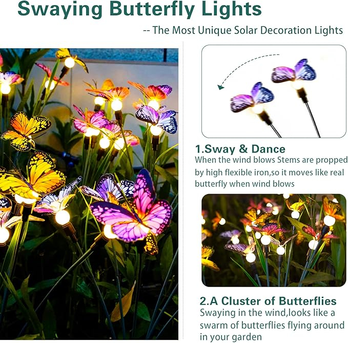 Set 4 Lămpi Solare Fluturi LARDUX, Lumini LED de Grădină cu Fluturi și Fire de Violete Oscilante, Iluminat Decorativ Exterior pe Energie Solară, Rezistente la Vânt și Ploaie [4]