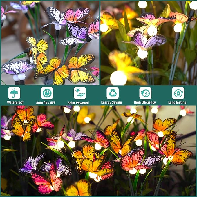 Set 4 Lămpi Solare Fluturi LARDUX, Lumini LED de Grădină cu Fluturi și Fire de Violete Oscilante, Iluminat Decorativ Exterior pe Energie Solară, Rezistente la Vânt și Ploaie [6]