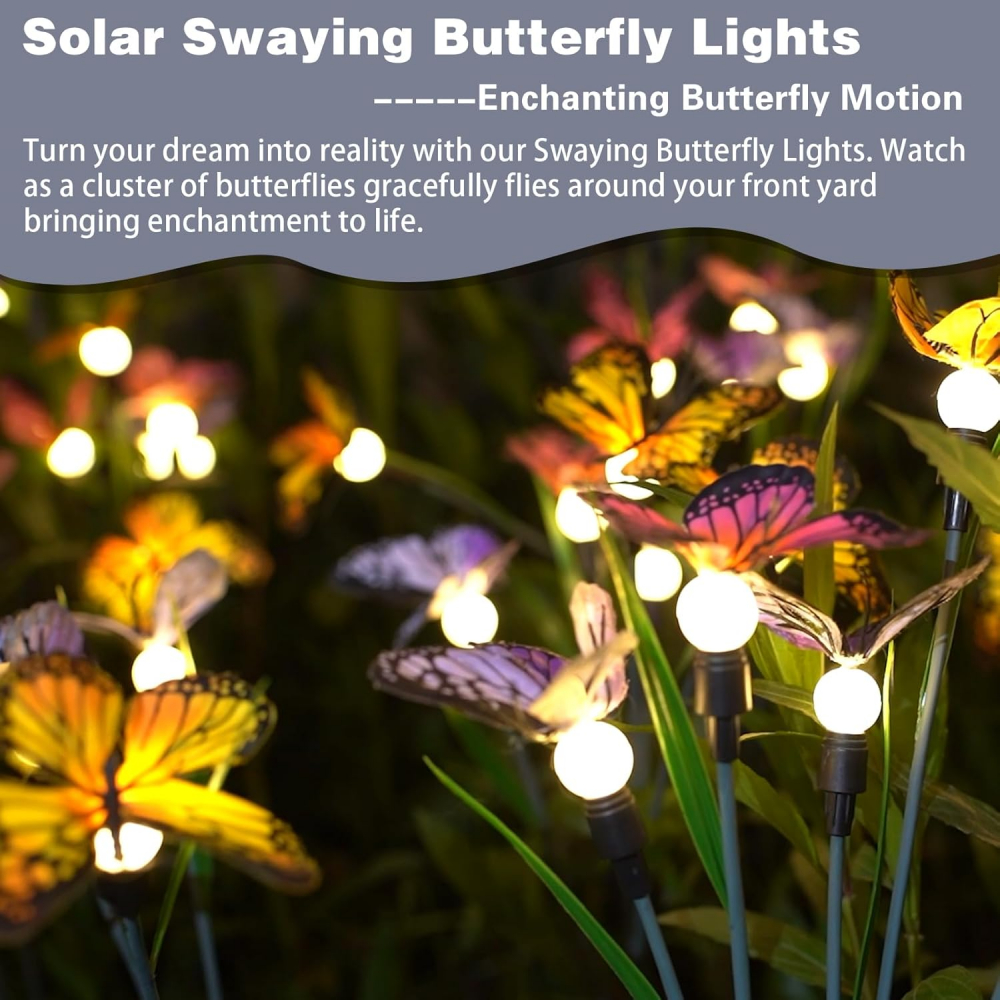 Set 4 Lămpi Solare Fluturi LARDUX, Lumini LED de Grădină cu Fluturi și Fire de Violete Oscilante, Iluminat Decorativ Exterior pe Energie Solară, Rezistente la Vânt și Ploaie [2]