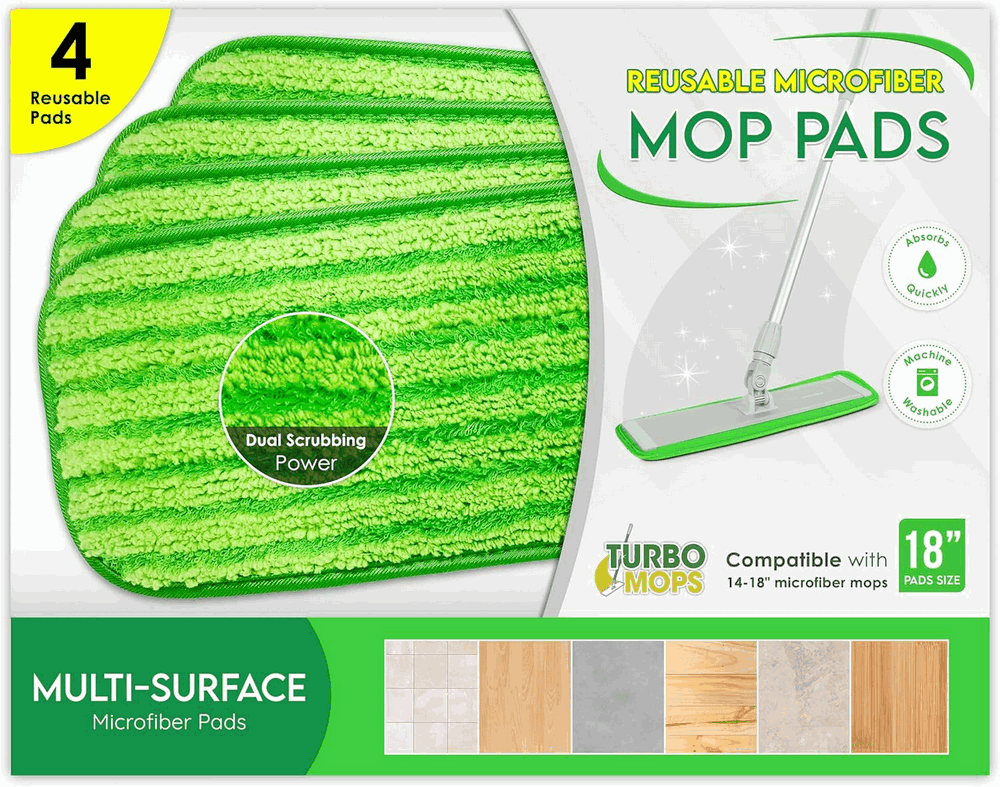 Set 4 Lavete de rezervă universale pentru mop, Microfibră, Lavabile la mașină, Potrivite pentru toate tipurile de pardoseli, 47x13 cm, verde, TurboMOPS, GP2L [1]