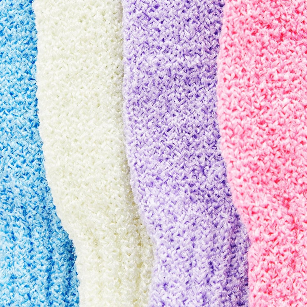 Set 4 Perechi Manusi Exfoliante pentru Dus, Ideale pentru exfoliere delicata, curatare si masaj – Roz, Mov, Albastru, Bej [5]