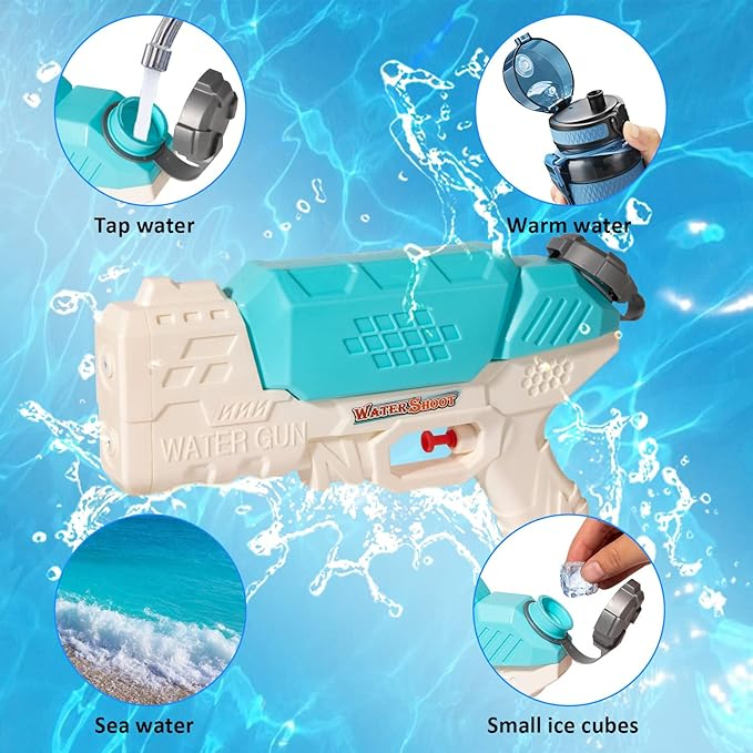 Set 4 Pistoale cu Apă pentru Copii, AGAKY, Culori Asortate, 450 ml, Jet Dublu, Distanță Lungă, Jucării Apă Grădină, Piscină, Plajă [6]