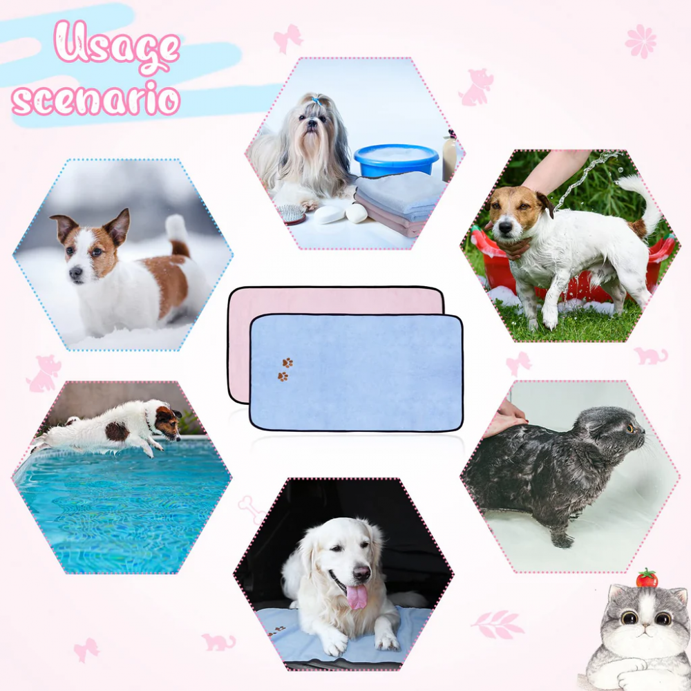 Set 4 Prosoape de baie din microfibra pentru animale de companie, caini si pisici, Roz/albastru, Irenare, 50 x 90 cm [2]