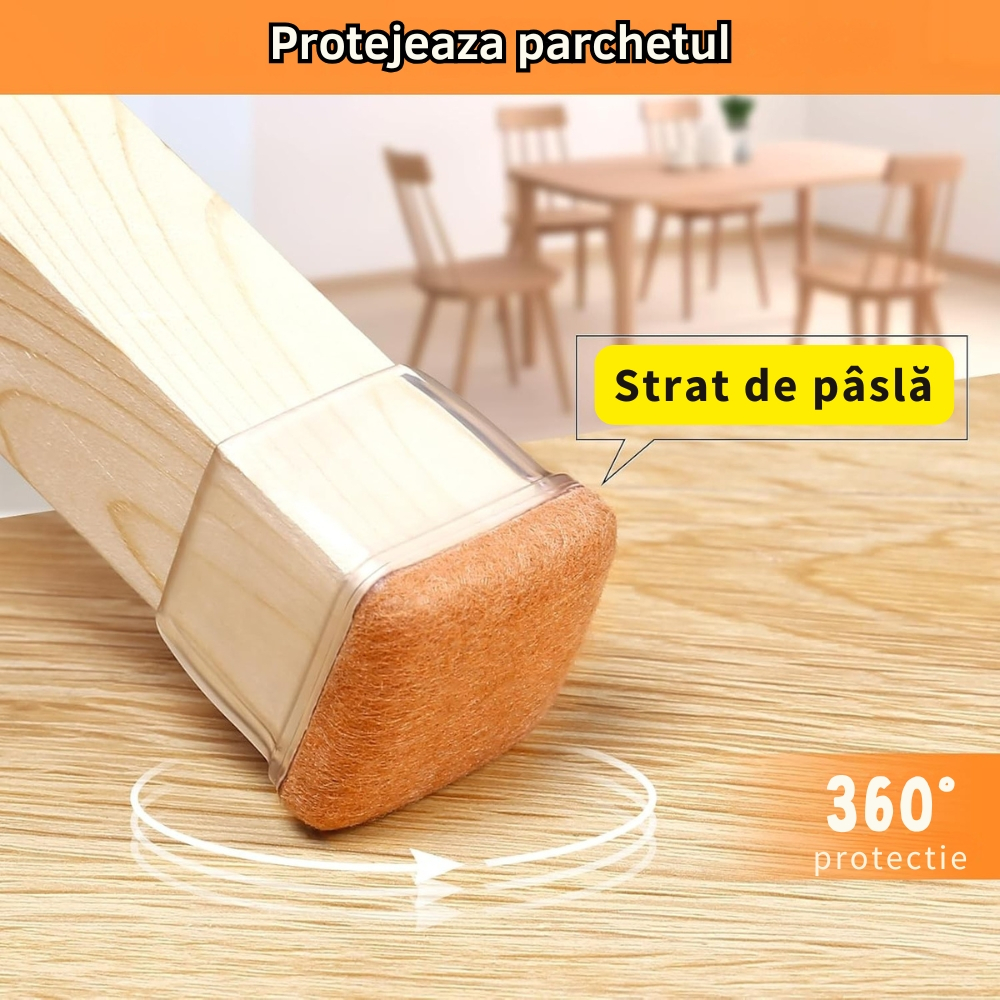 Set 4 Protectii picioare mobilier, Patrate 40-46mm cu Pasla, Elastice, capace transparente anti-zgariere pentru parchet [4]