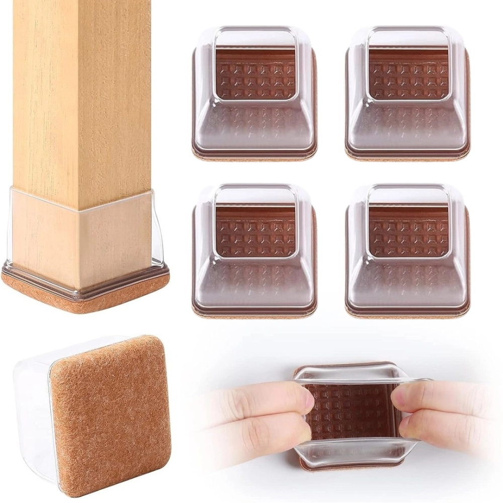 Set 4 Protectii picioare mobilier, Patrate 40-46mm cu Pasla, Elastice, capace transparente anti-zgariere pentru parchet [1]