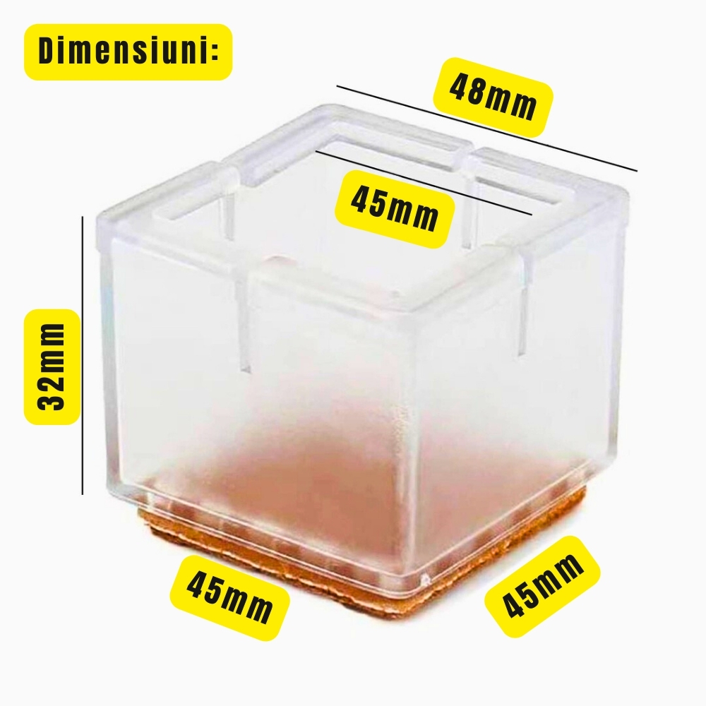 Set 4 Protectii picioare mobilier, Patrate 42-45mm cu Pasla, Elastice, capace transparente anti-zgariere pentru parchet [2]