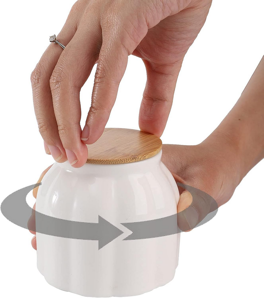 Set 4 Recipiente Ceramice pentru Depozitarea Alimentelor DEAYOU, 280 ml, cu Capace din Bambus Etanșe, Design în Formă de Dovleac, Alb [4]