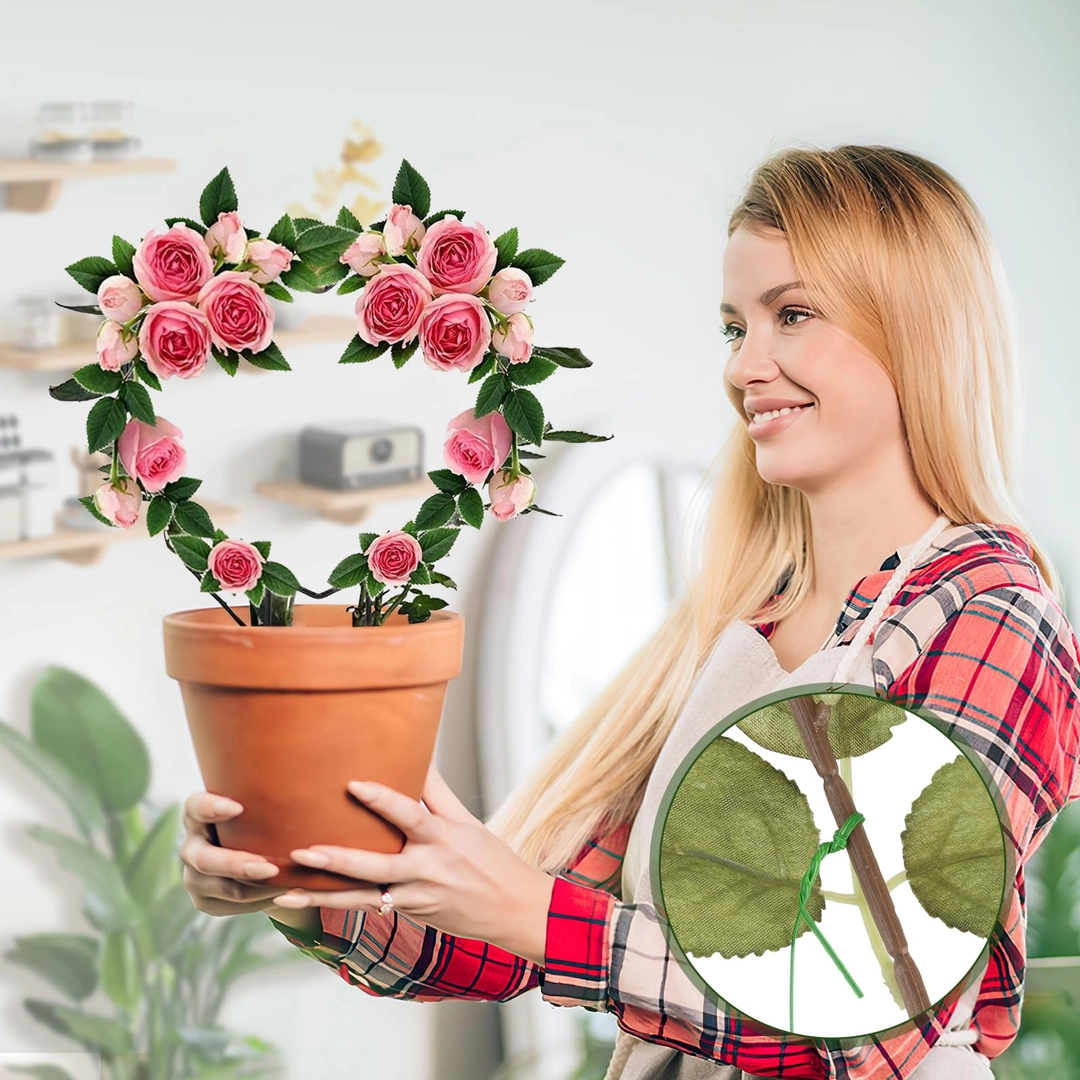 Set 4 suporturi metalice pentru plante, model rotund si inimia, cu 100 accesorii prindere, 23 x 34 cm [2]