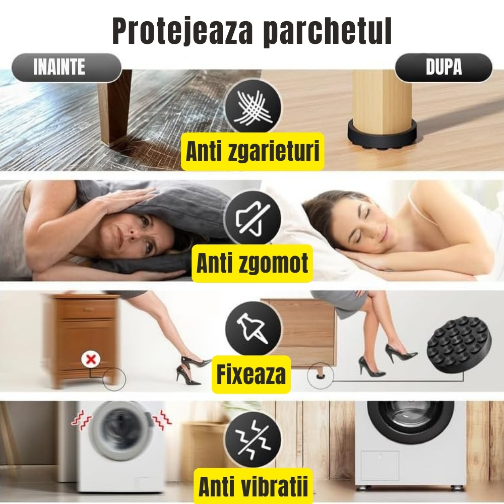 Set 4 suporturi mobilier, Ø6 cm, anti-alunecare cu ventuze, din silicon, protectie podea pentru canapea si masina de spalat [2]
