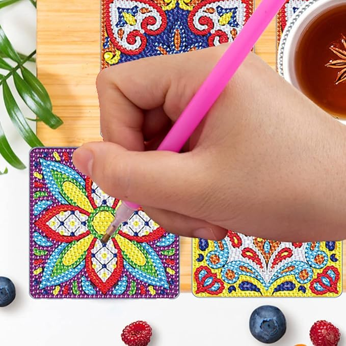 Set 4 Suporturi pentru Pahare cu Pictură Diamant, Kit DIY pentru Începători, Adulți și Copii, Artă și Decorațiuni pentru Crăciun, HPSY [6]