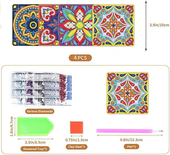 Set 4 Suporturi pentru Pahare cu Pictură Diamant, Kit DIY pentru Începători, Adulți și Copii, Artă și Decorațiuni pentru Crăciun, HPSY [4]
