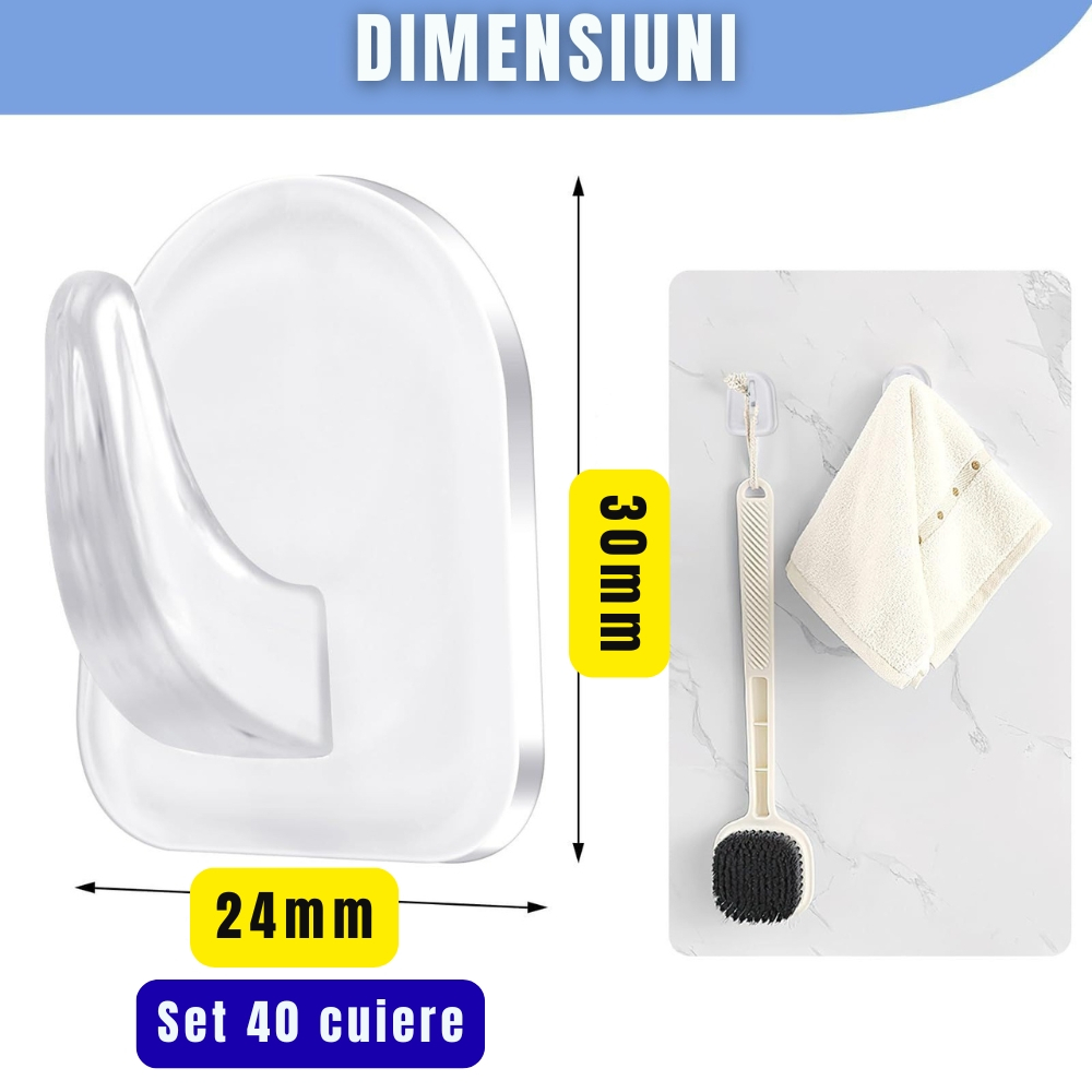 Carlige adezive transparente mici 30 x 24 mm fara gauri in pereti set 40 bucati [5]