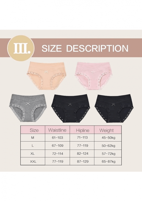 Set 5 perechi Slipi de maternitate pentru femei cu talie joasă, din bumbac în formă de V, IVOKHA, Alpha, XXL, cu funda [4]