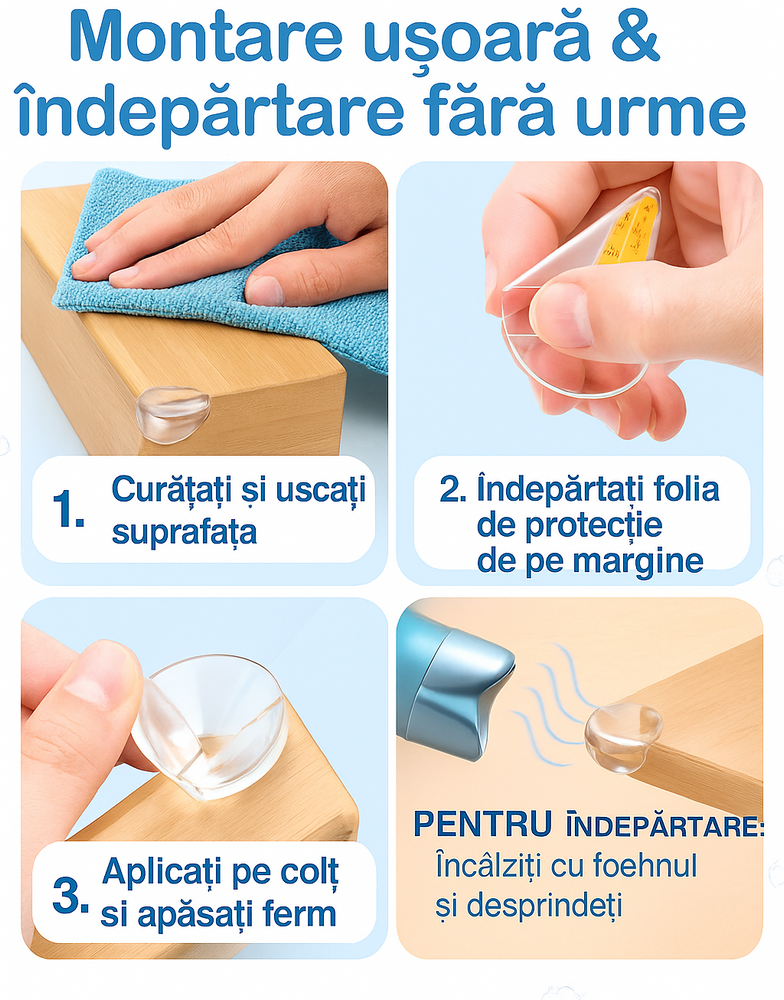 Set 6 Protecții Transparente Rotunde pentru Colțuri de Mobilier, ADLERSFELD, Siguranță pentru Bebeluși [3]