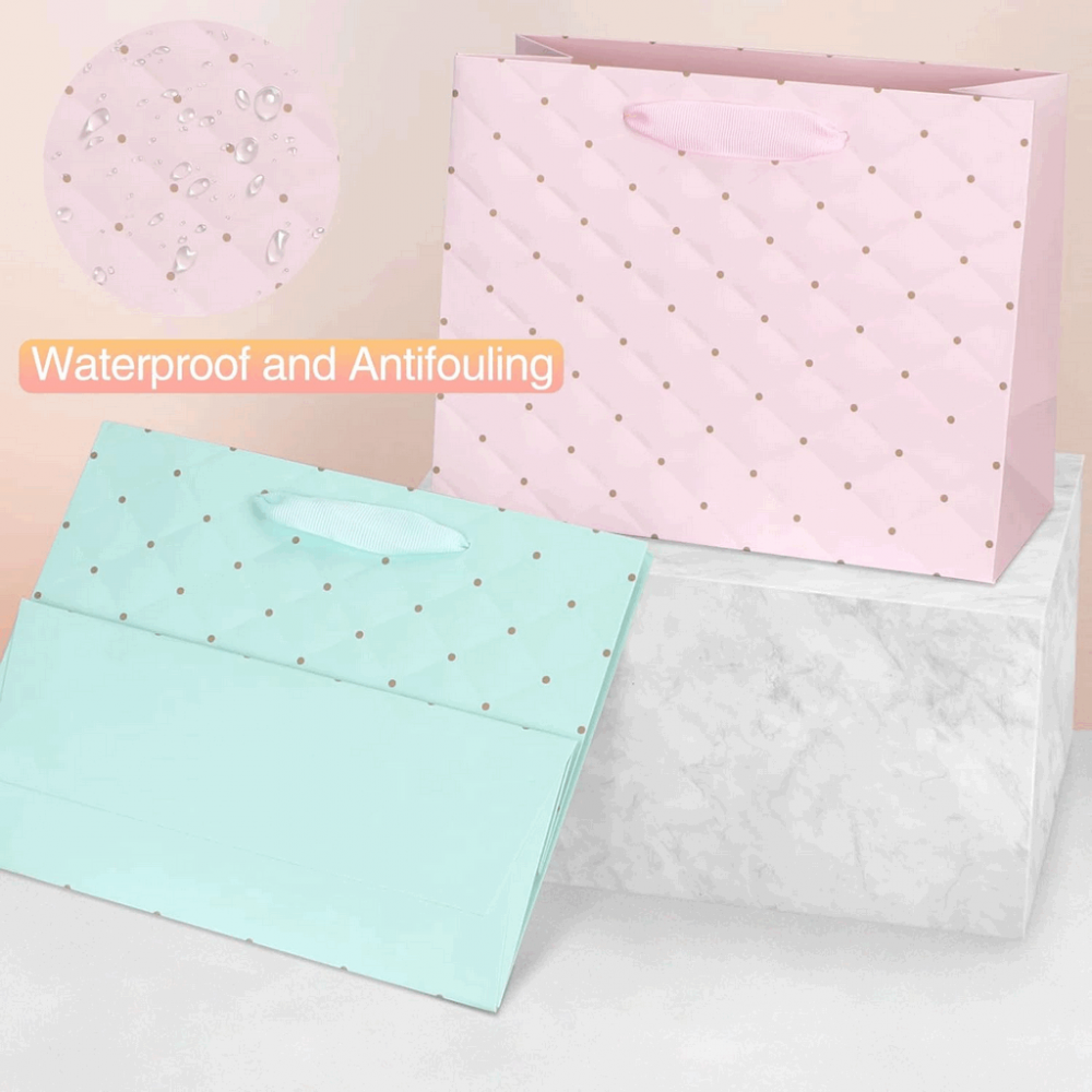 Set 6 pungi cadou din hârtie, 23 x 18 x 10 cm, roz/verde mint/bej, CH3H [3]