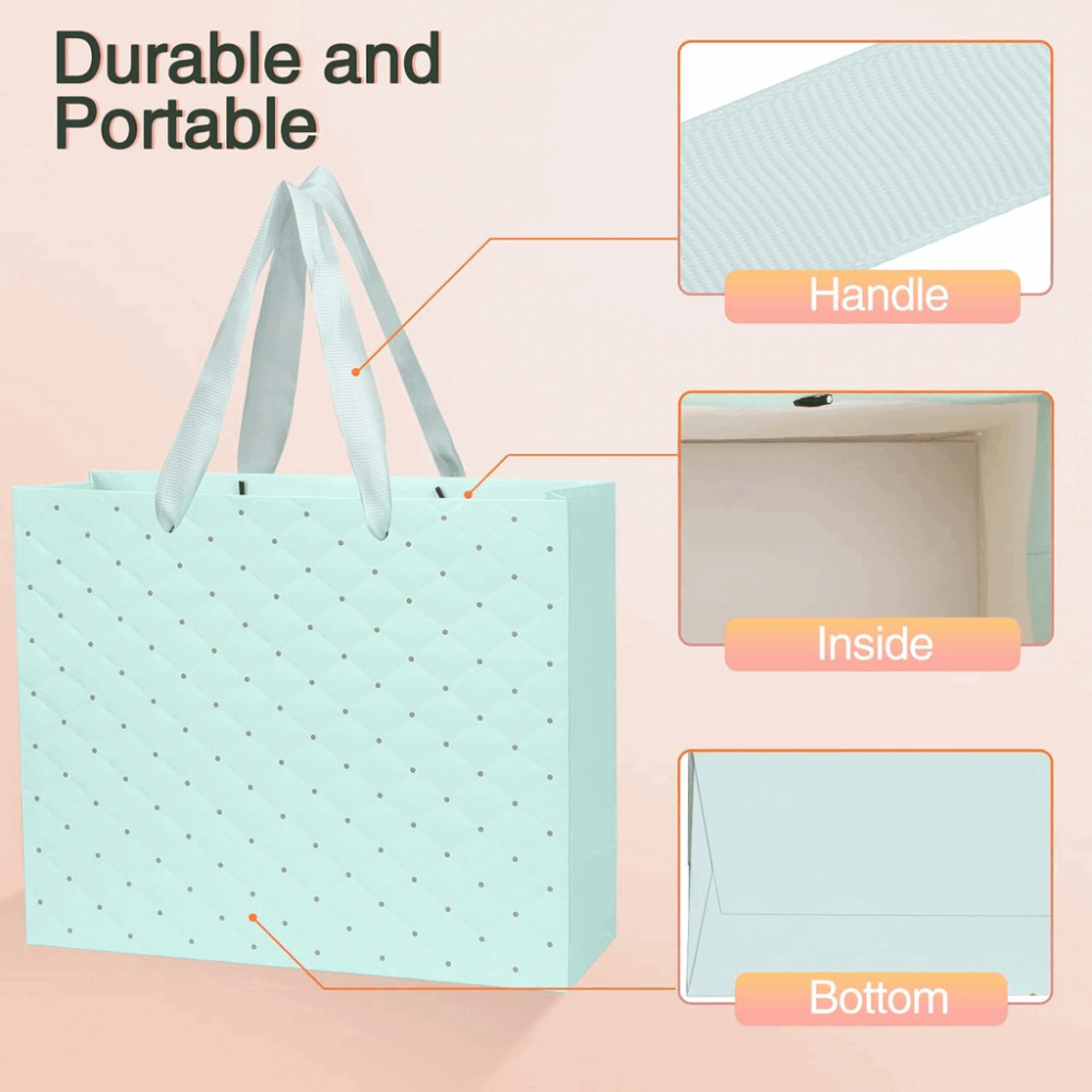 Set 6 pungi cadou din hârtie, 23 x 18 x 10 cm, roz/verde mint/bej, CH3H [4]
