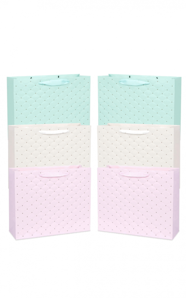 Set 6 pungi cadou din hârtie, 23 x 18 x 10 cm, roz/verde mint/bej, CH3H [1]
