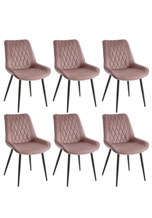 Set 6 scaune living, Adana Colenis gama lux, catifea/metal, 87x60x43 cm, Roz [2]