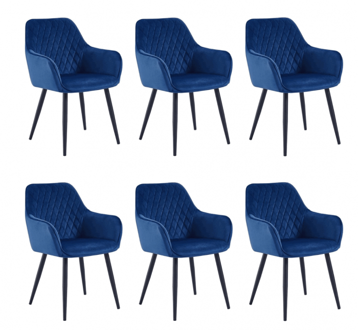 Set 6 scaune living, Beverly Colenis gama lux, catifea/metal, 85x60x45 cm, Albastru [7]