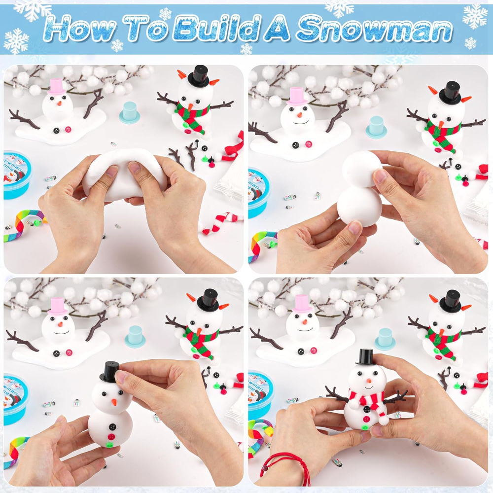 Set 6 Slime Craciun pentru copii, kit creativ DIY Om de Zapada, jucarie senzoriala distractiva [5]