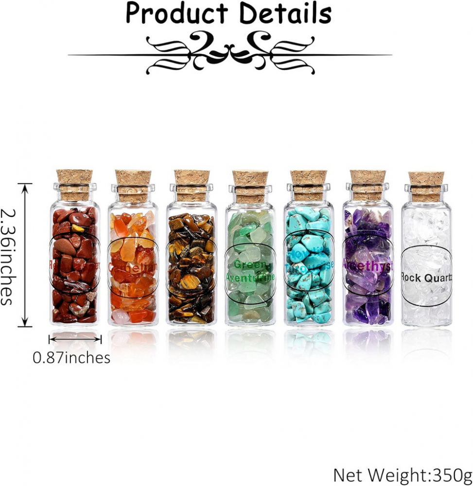 Set 7 Mini Sticlute din Sticla cu Pietre Semipretioase, Decor Feng Shui, Reiki, Chakra, cu Cutie [6]